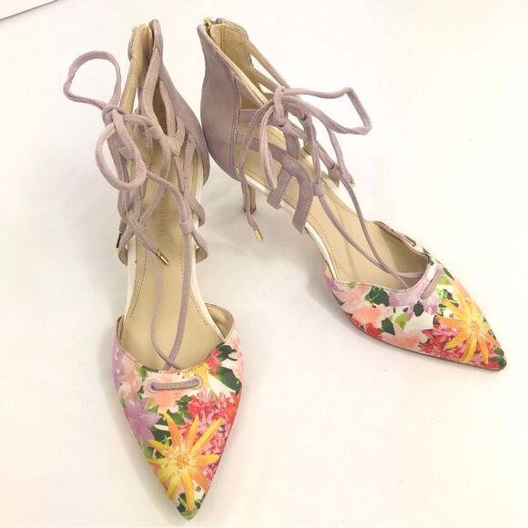 Marc Fisher TRUTHE Colorful Floral Pointed Toe Faux Lavender Suede Zip Back Heel - Picture 4 of 16